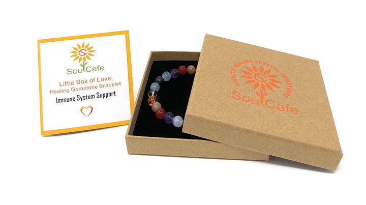 Immune System Crystal Gemstone Bead Bracelet - Soul Cafe Gift Box and Tag