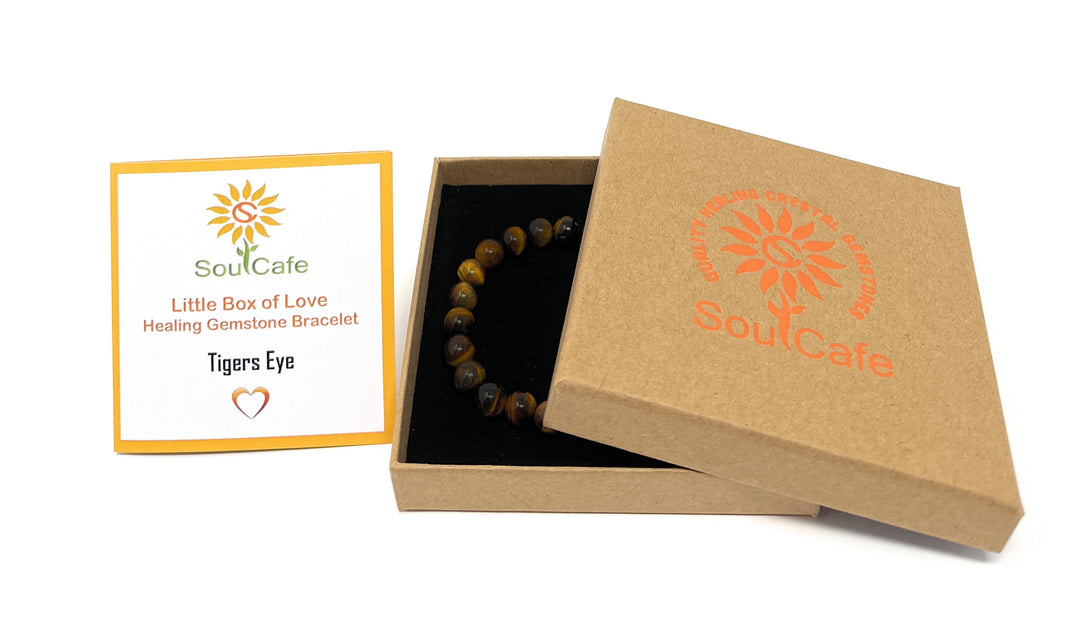Tigers Eye Power Bead Crystal Bracelet - Healing Crystal Gemstone Bracelet - Soul Cafe Gift Box & Tag