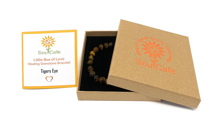 Tigers Eye Power Bead Crystal Bracelet - Healing Crystal Gemstone Bracelet - Soul Cafe Gift Box & Tag