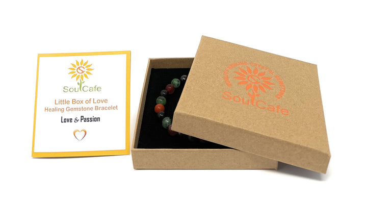 Love & Passion Crystal Gemstone Stretch Bracelet - Soul Cafe Gift Box and Information Tag