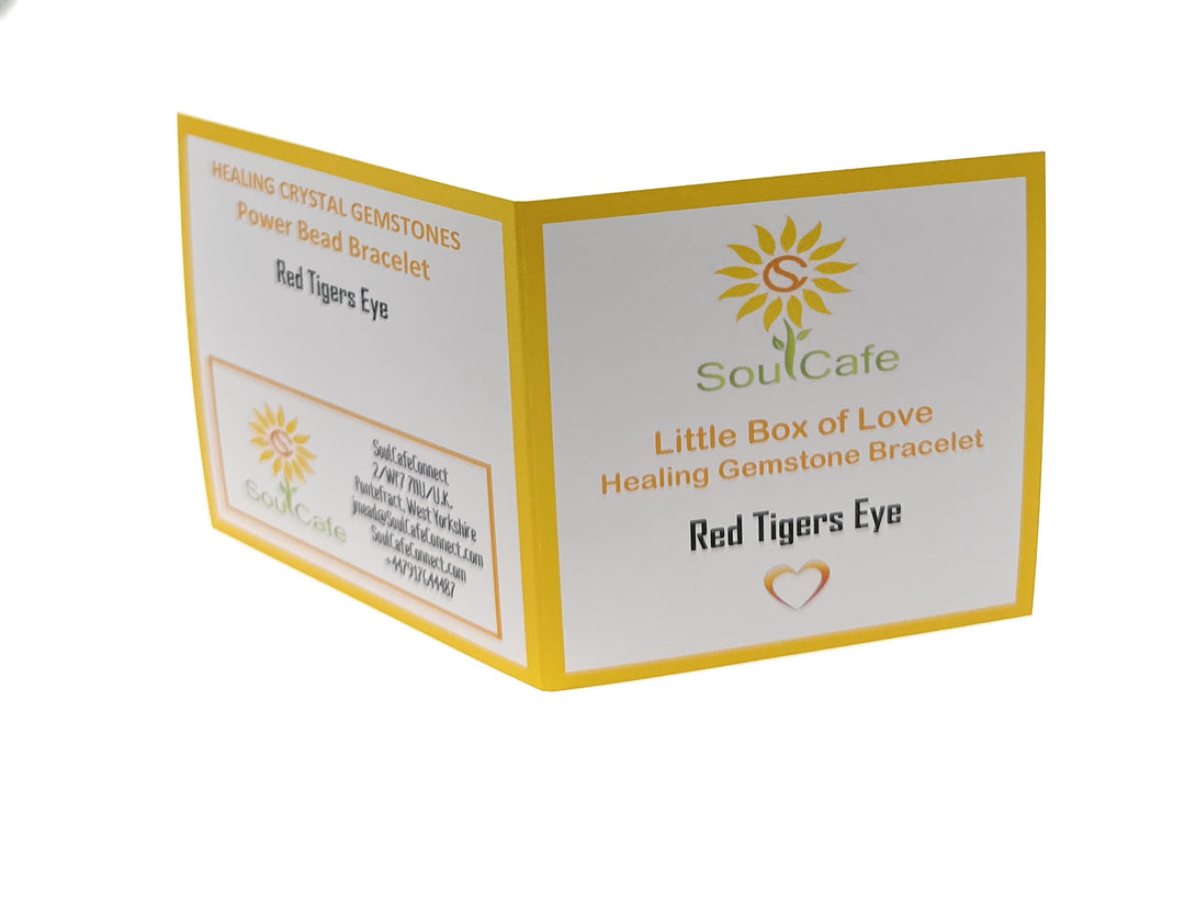 Red Tigers Eye Crystal Gemstone Bead Bracelet - Soul Cafe Gift Box & Tag