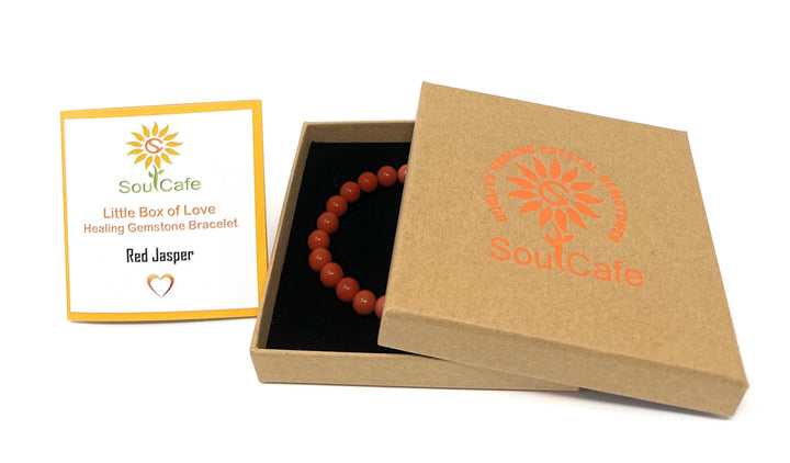 Red Jasper Crystal Gemstone Stretch Bracelet - Soul Cafe Gift Box & Tag