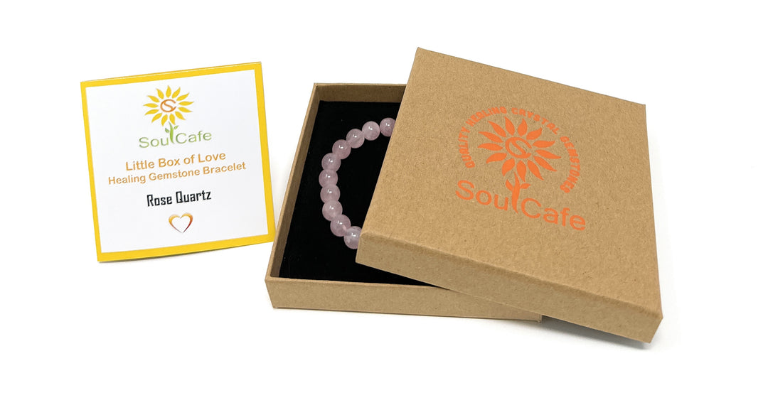 Rose Quartz Pale Pink Crystal Gemstone Bead Bracelet - Soul Cafe Gift Box & Tag