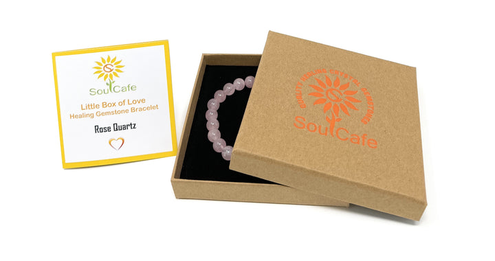 Rose Quartz Pale Pink Crystal Gemstone Bead Bracelet - Soul Cafe Gift Box & Tag
