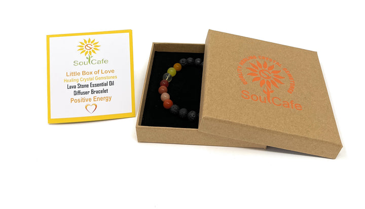 Positive Energy Bracelet - Lava Stone Diffuser Gemstone Bracelet - Joy Bracelet - Essential Oil Power Bead Bracelet - Gift Box & Tag