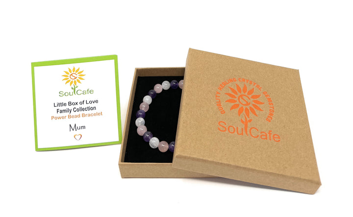 Gift for Mum - Stretch Bead Crystal Gemstone Bracelet - Soul Cafe Gift Box & Tag - Mothers Day Gift