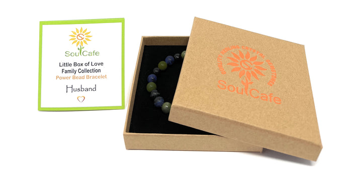 Gift for Husband - Stretch Bead Crystal Gemstone Bracelet - Soul Cafe Gift Box & Tag