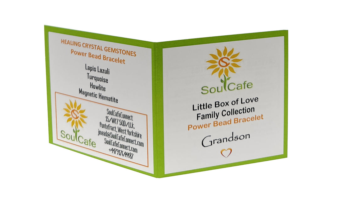 Gift for Grandson - Stretch Bead Crystal Gemstone Bracelet - Soul Cafe Gift Box & Tag