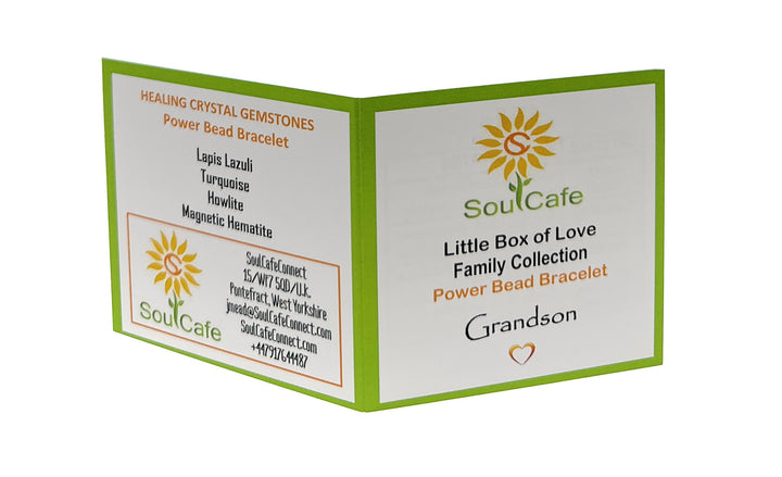 Gift for Grandson - Stretch Bead Crystal Gemstone Bracelet - Soul Cafe Gift Box & Tag