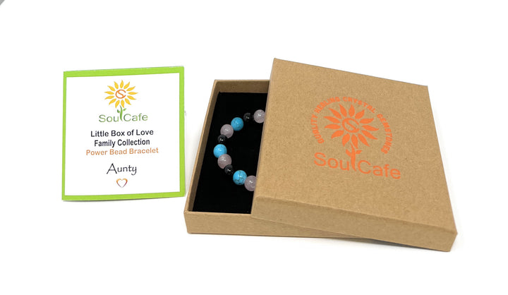 Gift for Aunty - Auntie - Stretch Bead Crystal Gemstone Bracelet - Soul Cafe Gift Box & Tag