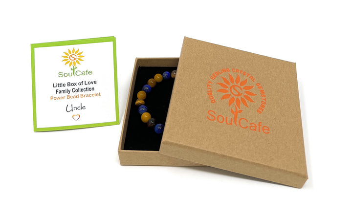 Gift for Uncle - Stretch Bead Crystal Gemstone Bracelet - Soul Cafe Gift Box & Tag