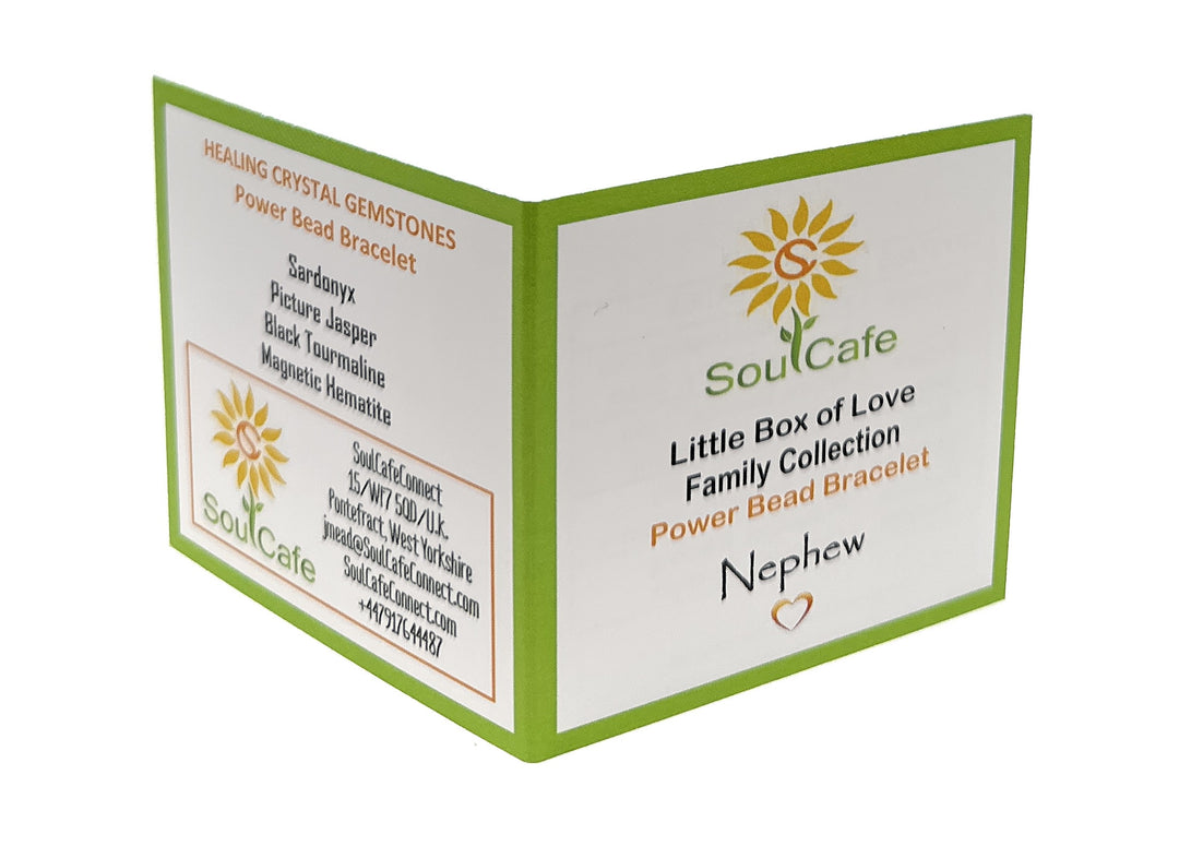 Gift for Nephew - Stretch Bead Crystal Gemstone Bracelet - Soul Cafe Gift Box & Tag