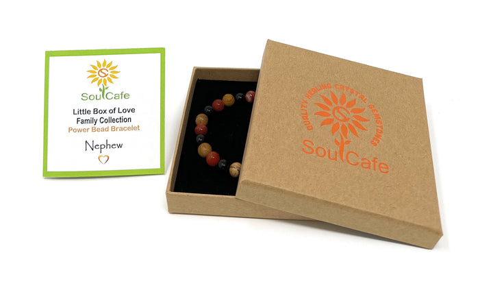 Gift for Nephew - Stretch Bead Crystal Gemstone Bracelet - Soul Cafe Gift Box & Tag