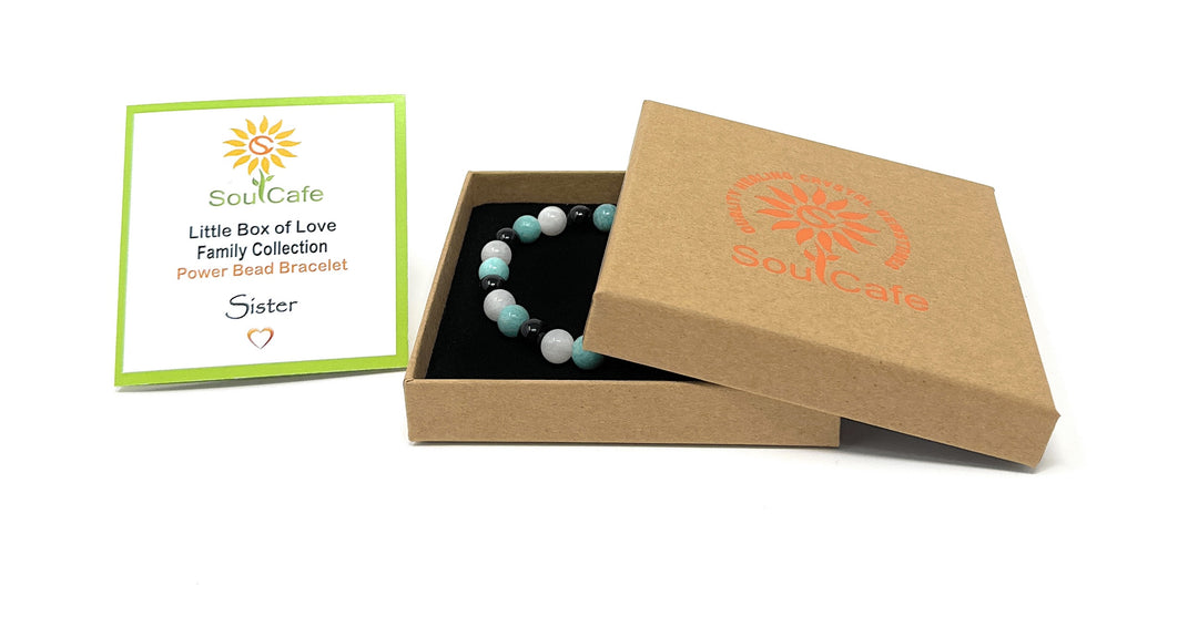 Gift for Sister - Stretch Bead Crystal Gemstone Bracelet - Soul Cafe Gift Box & Tag