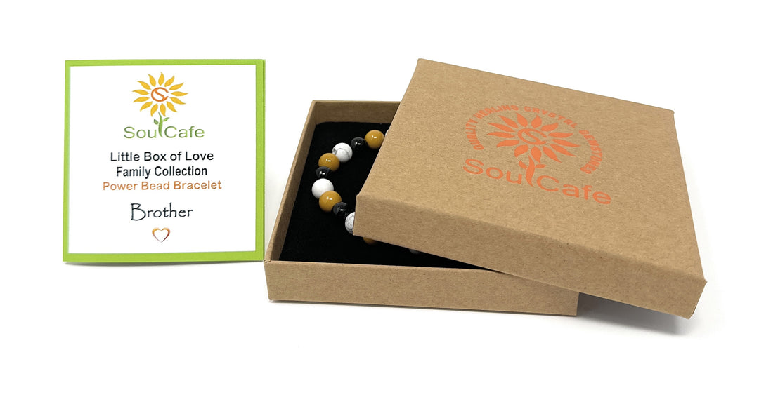 Gift for Brother - Stretch Bead Crystal Gemstone Bracelet - Soul Cafe Gift Box & Tag