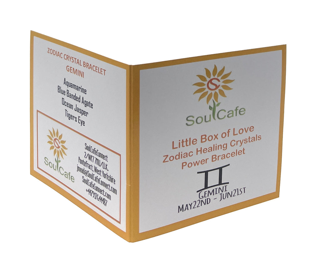 Gemini Crystal Gemstone Stretch Zodiac Bracelet- Soul Cafe Gift Box and Gemini Tag