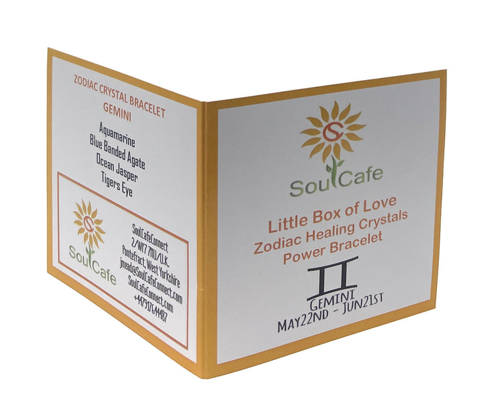 Gemini Crystal Gemstone Stretch Zodiac Bracelet- Soul Cafe Gift Box and Gemini Tag