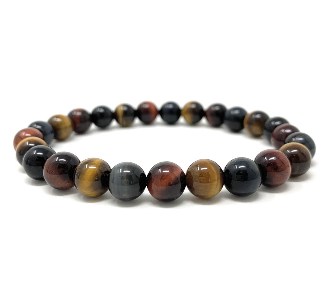Men's Rainbow Tigers Eye Crystal Gemstone Power Bead Stretch Bracelet