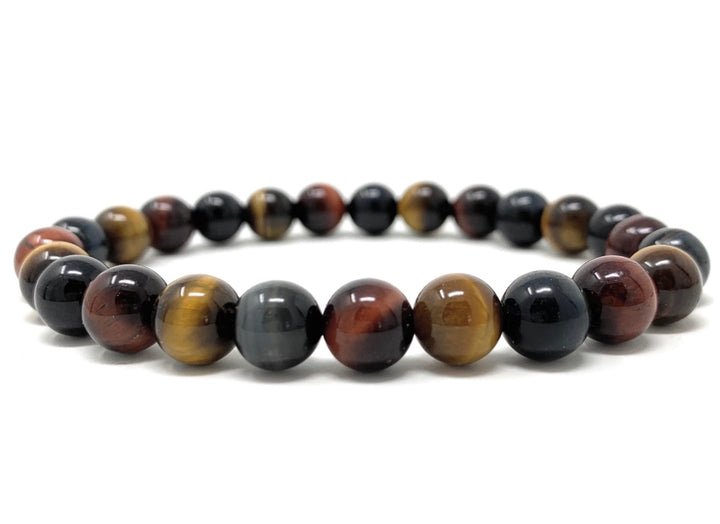 Men's Rainbow Tigers Eye Crystal Gemstone Power Bead Stretch Bracelet - Soul Cafe Gift Box & Crystal Meaning Card