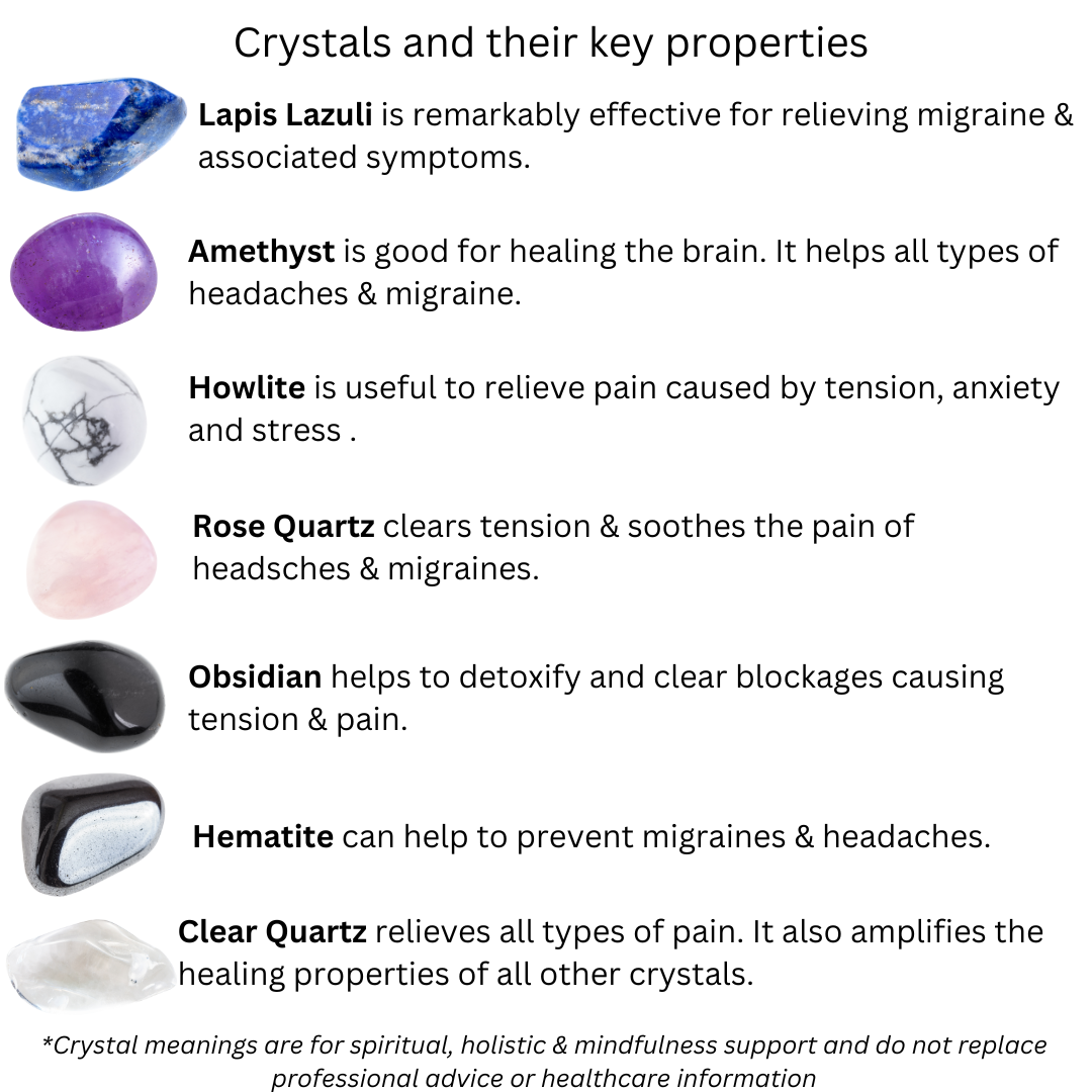 Migraine Crystal Gemstone Stretch Bead Bracelet to give Holistic Support - Soul Cafe Gift Box & Information Tag
