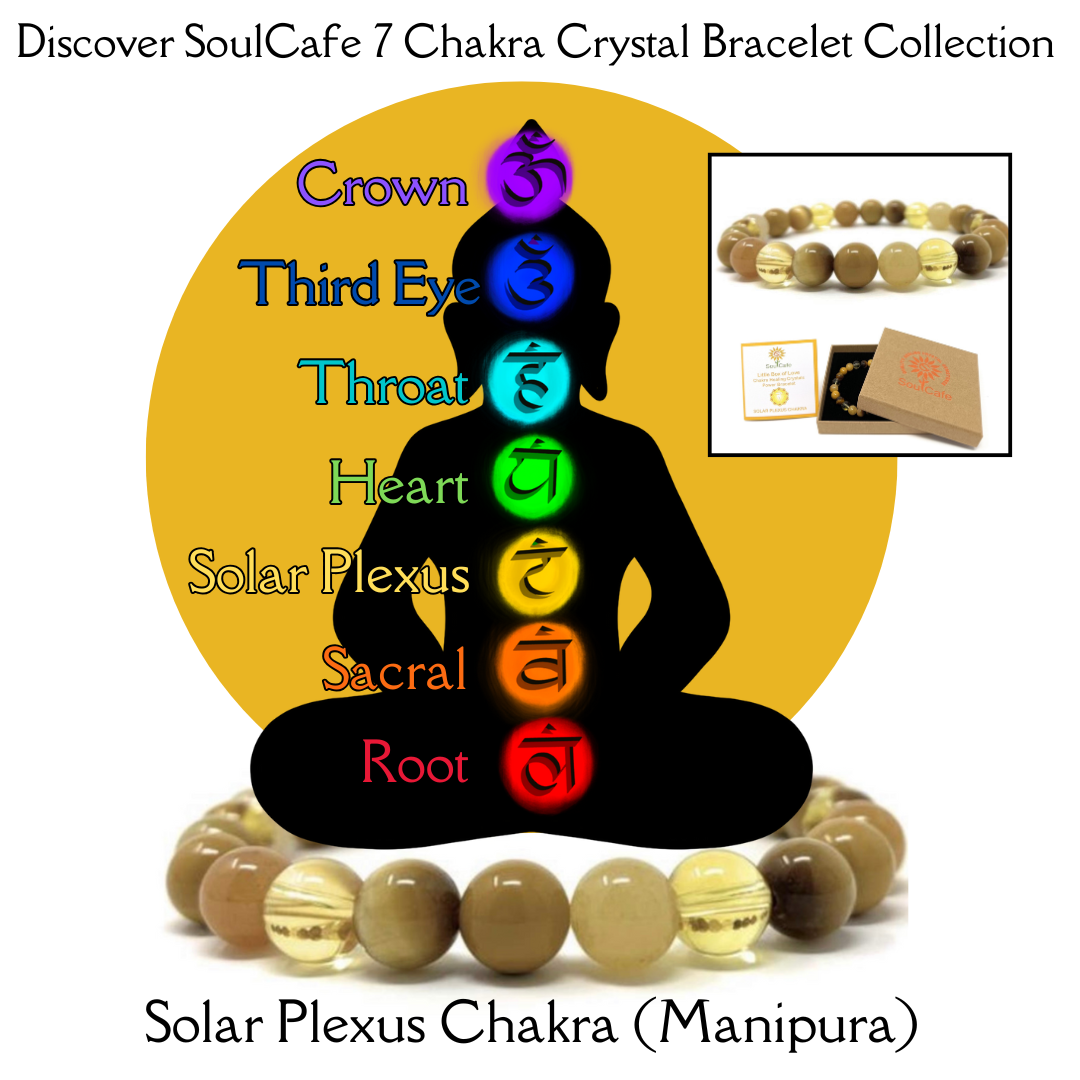 Soulcafe Solar Plexus Chakra Crystal Bead Bracelet with Gemstones for Spiritual Connection, Wellness, Reiki, Meditation & Affirmation's Gift Box & Crystal Meaning Information Tag