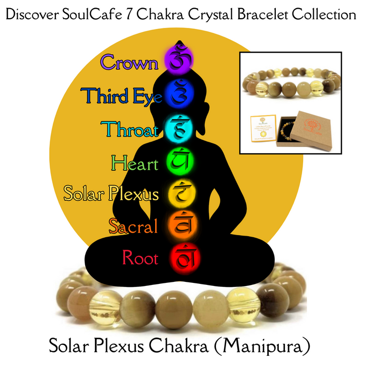 Soulcafe Solar Plexus Chakra Crystal Bead Bracelet with Gemstones for Spiritual Connection, Wellness, Reiki, Meditation & Affirmation's Gift Box & Crystal Meaning Information Tag
