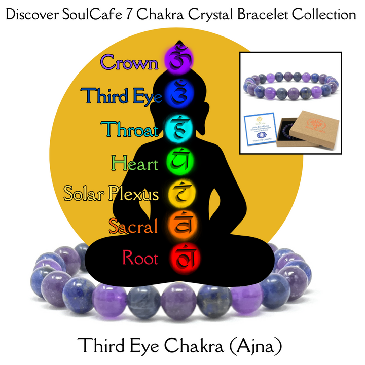 Soulcafe Third Eye Chakra Crystal Bead Bracelet with Gemstones for Spiritual Connection, Wellness, Reiki, Meditation & Affirmation's Gift Box & Crystal Meaning Information Tag