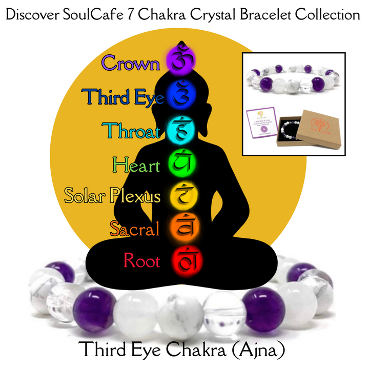 Soulcafe Crown Chakra Crystal Bead Bracelet with Gemstones for Spiritual Connection, Wellness, Reiki, Meditation & Affirmation's Gift Box & Crystal Meaning Information Tag