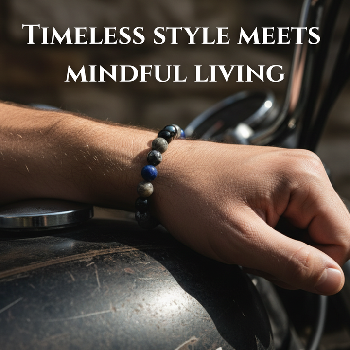 Men's Crystal Gemstone Bead Bracelet - Sodalite, Grey Crazy Lace Agate, Silver Leaf Jasper, Hematite, Tourmaline - Gift Box & Tag - XS/S/M/L/XL