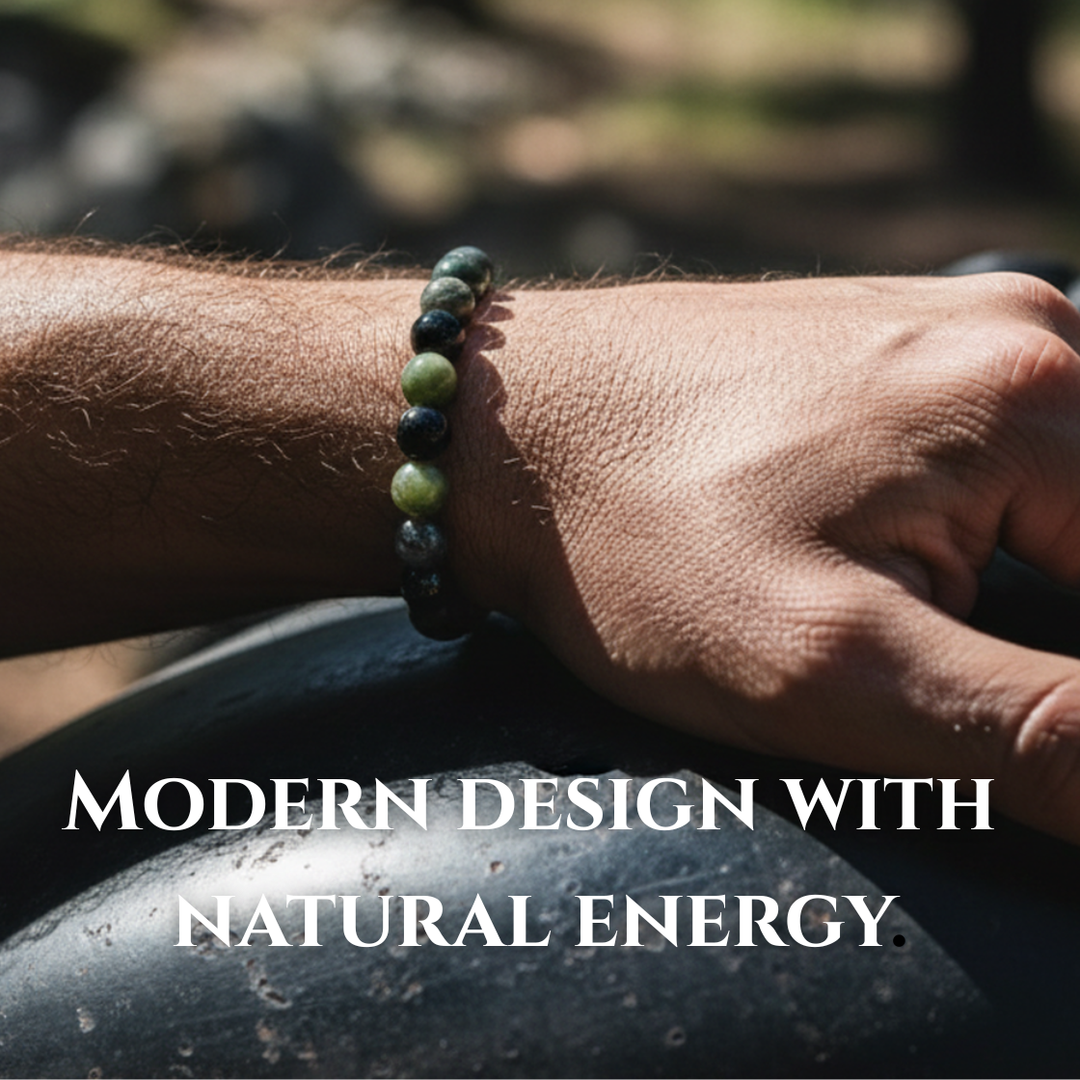 Men's Crystal Gemstone Bead Bracelet - Bloodstone, Jade, Ocean Jasper, Hematite, Black Tourmaline - Gift Box & Tag - XS/S/M/L/XL