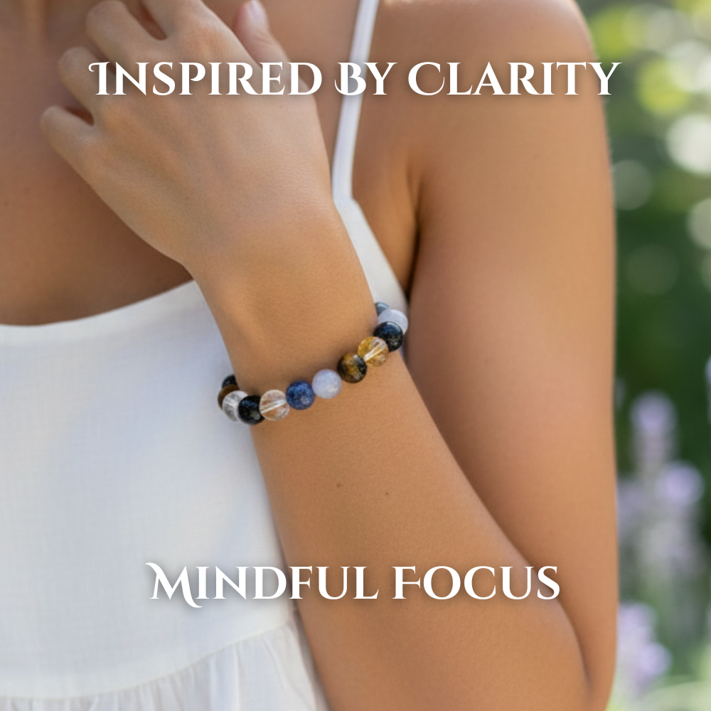 Memory, Concentration & Thinking Crystal Gemstone Stretch Bracelet - Soul Cafe Gift Box and Tag
