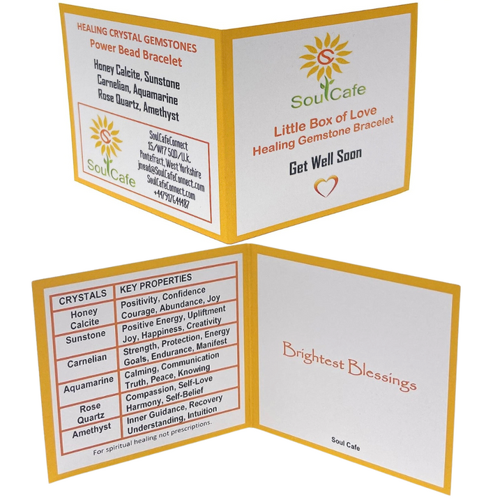 Get Well Soon Crystal Gemstone Stretch Bead Bracelet - Soul Cafe Gift Box & Crystal Propertied Card - Get Well Soon Gift