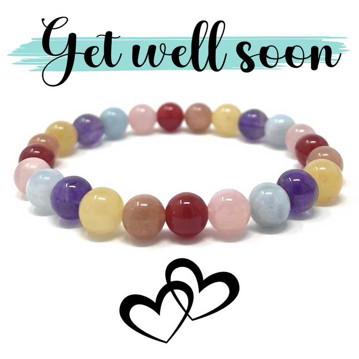 Get Well Soon Crystal Gemstone Stretch Bead Bracelet - Soul Cafe Gift Box & Crystal Propertied Card - Get Well Soon Gift