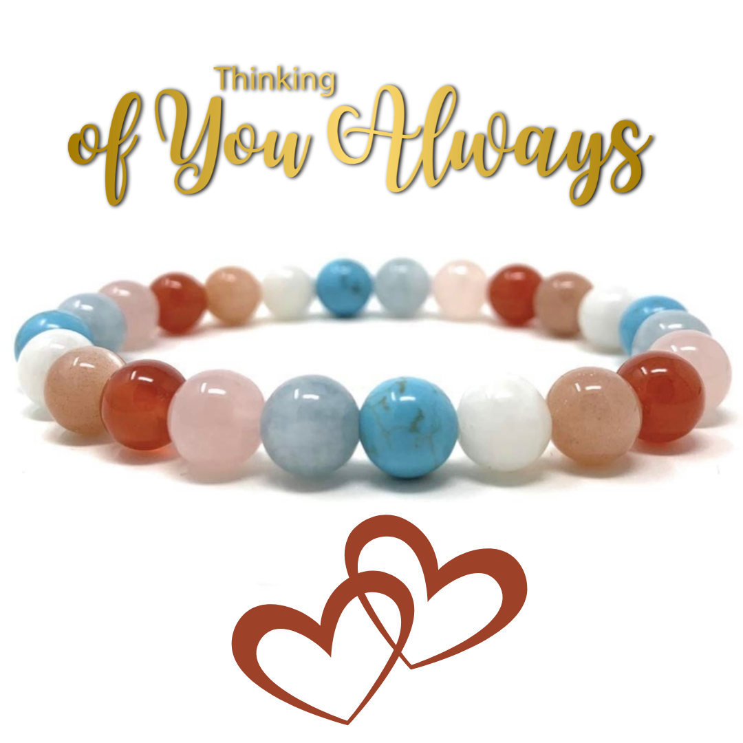 Thinking of You Bracelet - Missing You Gift - Crystal Gemstone Stretch Bead Bracelet - Soul Cafe Gift Box & Tag