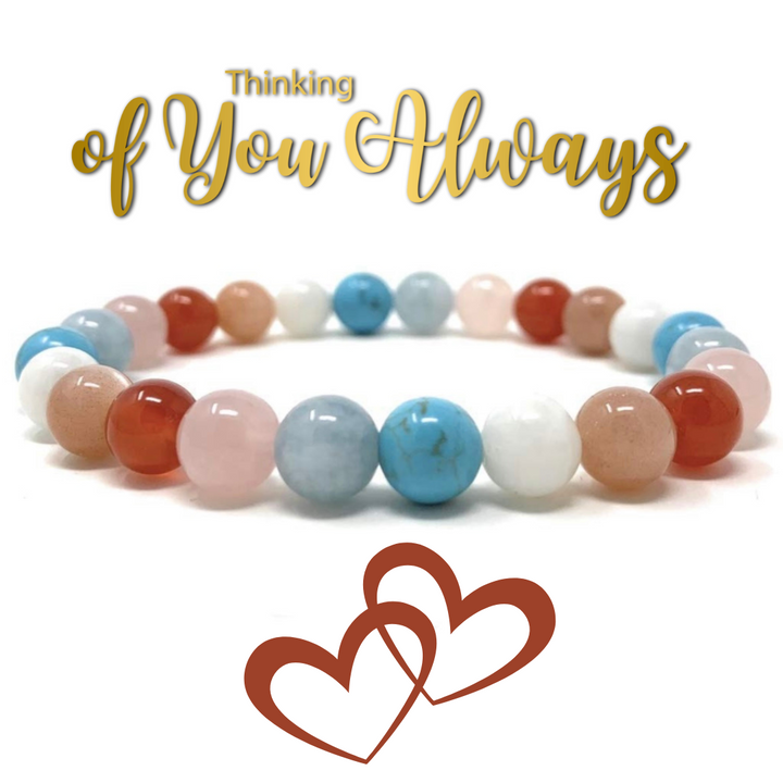 Thinking of You Bracelet - Missing You Gift - Crystal Gemstone Stretch Bead Bracelet - Soul Cafe Gift Box & Tag