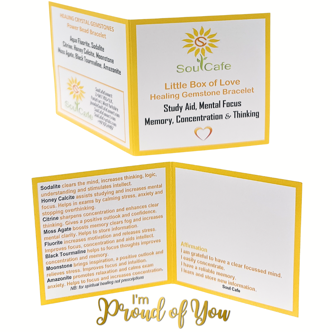 SoulCafe Study Aid, Mental Focus, Memory, Concentration & Thinking Crystal Bead Bracelet: S/M/L/XL