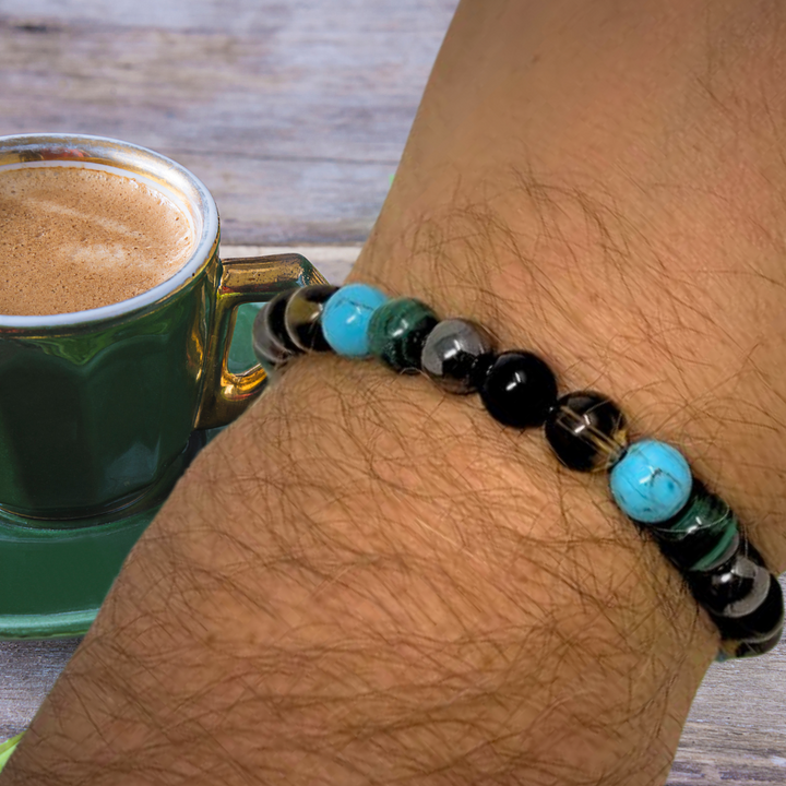 Men's Negative Energy Shield Crystal Gemstone Bead Bracelet - Soul Cafe Gift Box & Tag