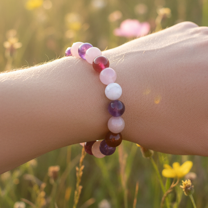 Manifest Enhance & Attract Love Crystal Gemstone Stretch Bead Bracelet  -  Soul Cafe Gift Box & Crystal Properties Infomation Card