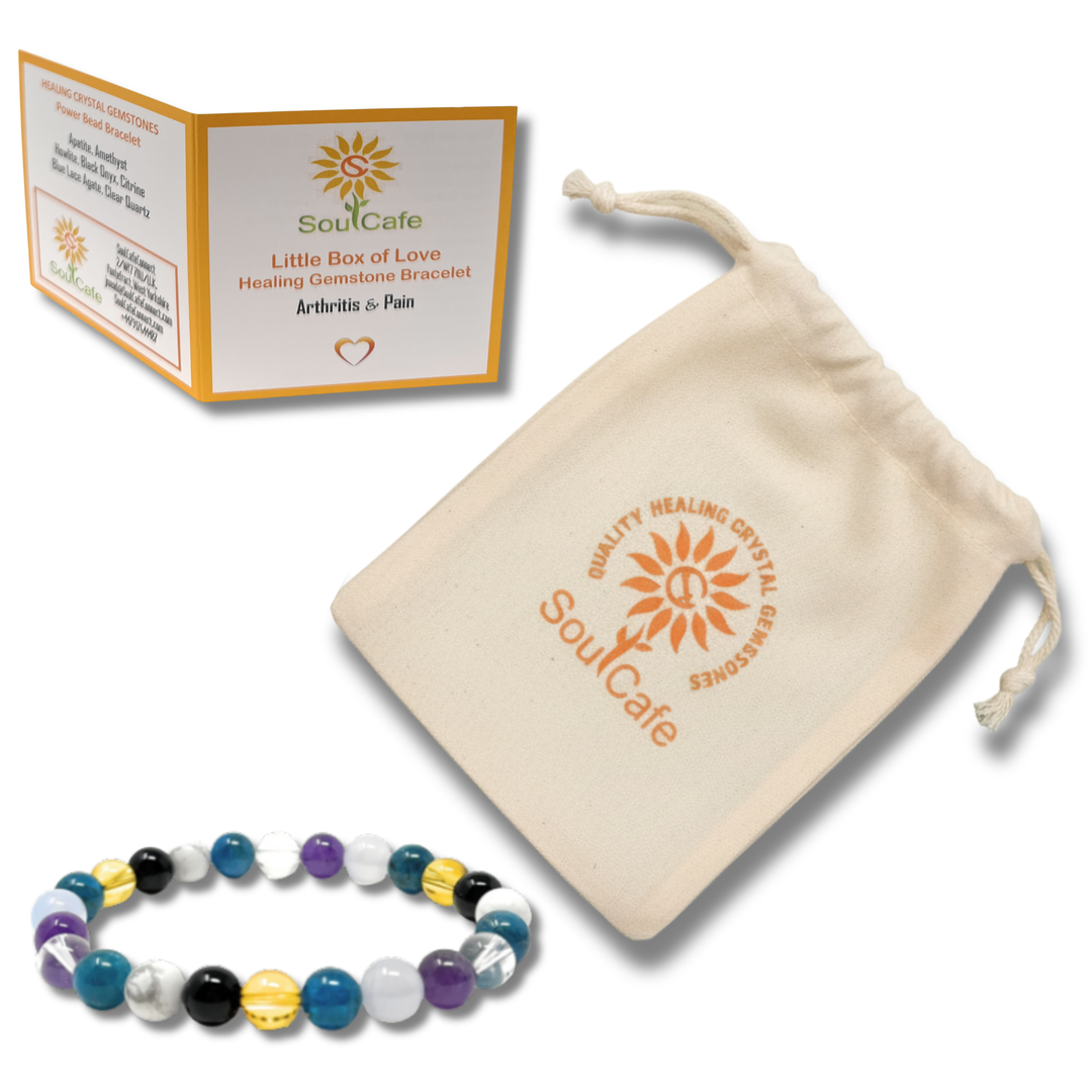 SoulCafe Arthritis and Pain Support Crystal Gemstone Stretch Bead Bracelet - Holistic Crystal Healing