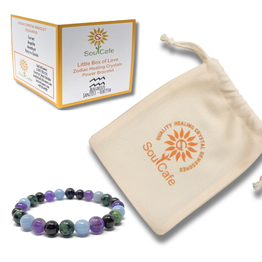 Aquarius Crystal Bracelet | Zodiac Healing Gemstone | Gift Bag
