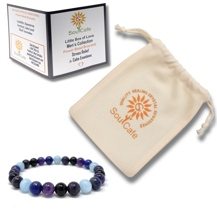 SoulCafe Men's Calm and Stress Holistic Support Crystal Gemstone Bead Bracelet