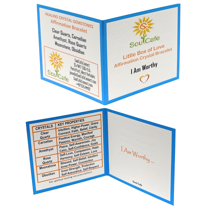I Am Worthy - Affirmation Crystal Gemstone Bead Bracelet - Law of Attraction Crystals - SoulCafe Gift Box and Tag -  S/M/L/XL