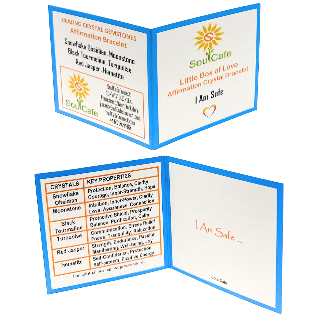 I Am Safe - Affirmation Crystal Gemstone Bead Bracelet - Law of Attraction Crystals - SoulCafe Gift Box and Tag -  S/M/L/XL