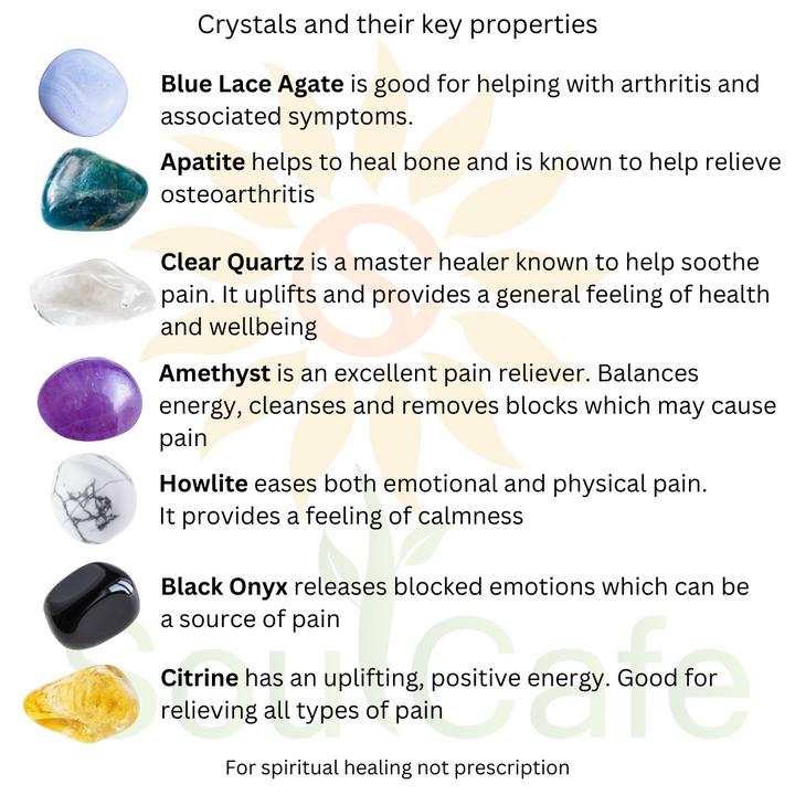 Arthritis and Pain Crystal Gemstone Stretch Bead Bracelet - Soul Cafe Gift Box & Tag, Holistic Crystal Healing