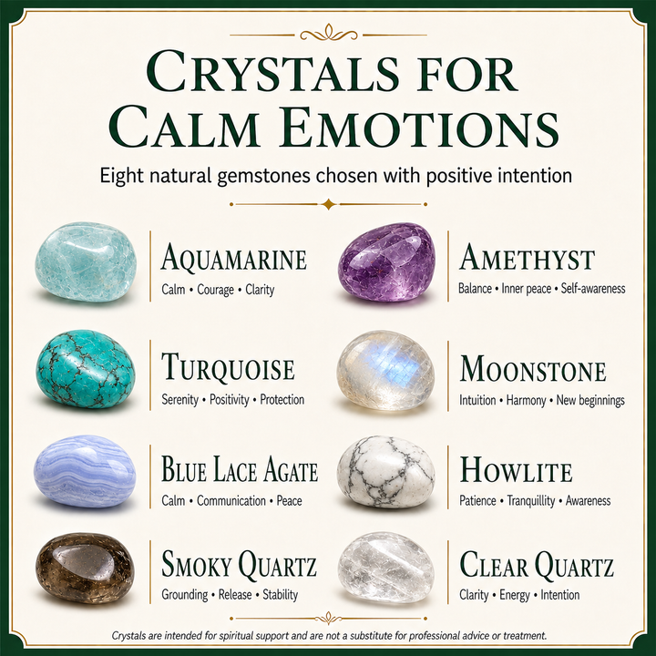 Eight gemstones in the Calm Emotions bracelet including Amethyst, Aquamarine, Moonstone, Turquoise and Clear Quartz