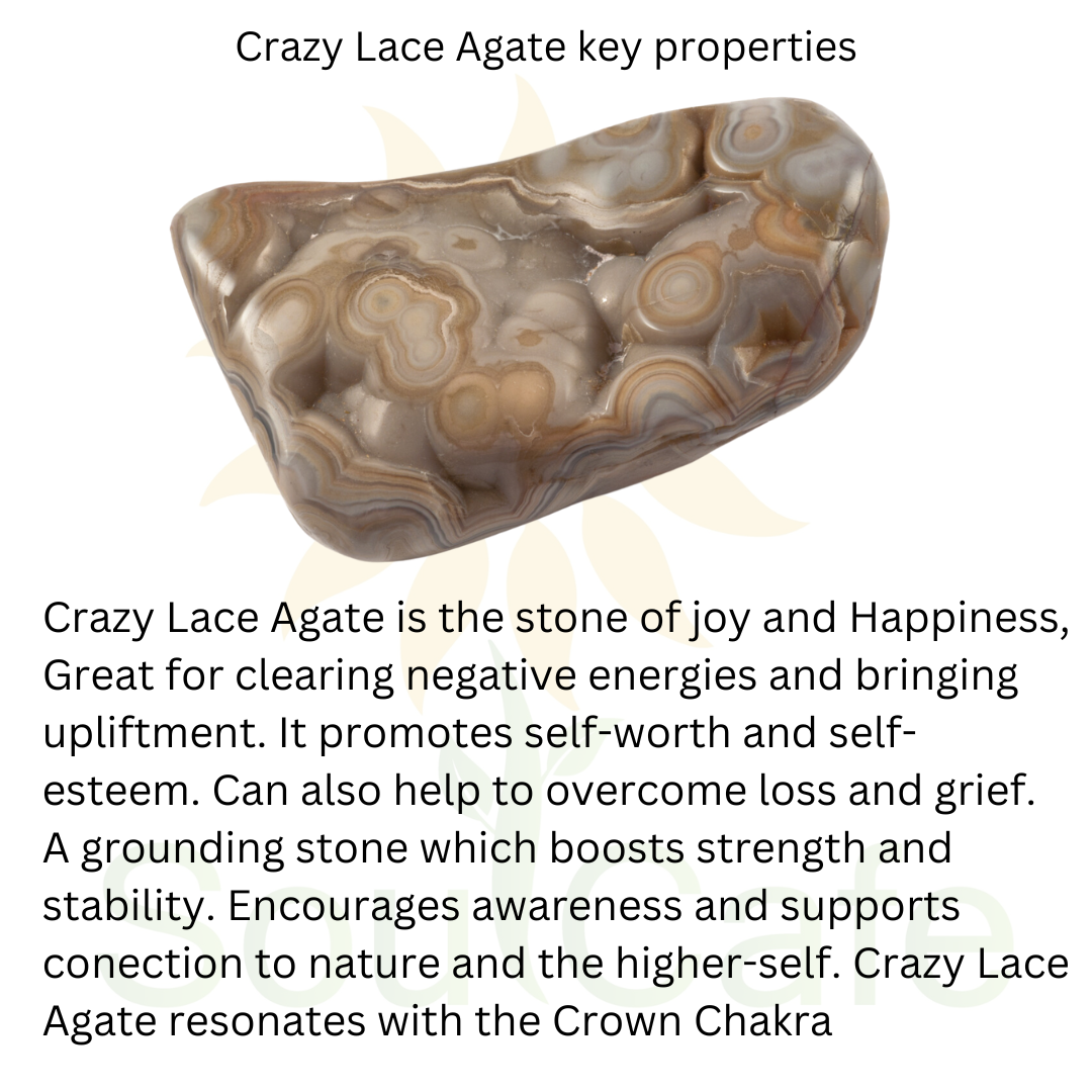 Crazy Lace Agate Crystal Gemstone Stretch Bead Bracelet - Soul Cafe Gift Box & Tag