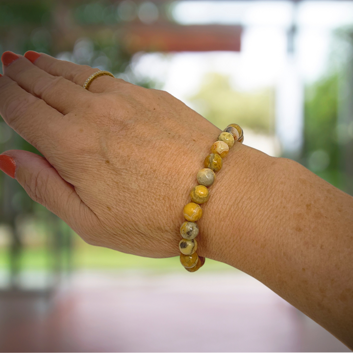 Crazy Lace Agate Crystal Gemstone Stretch Bead Bracelet - Soul Cafe Gift Box & Tag