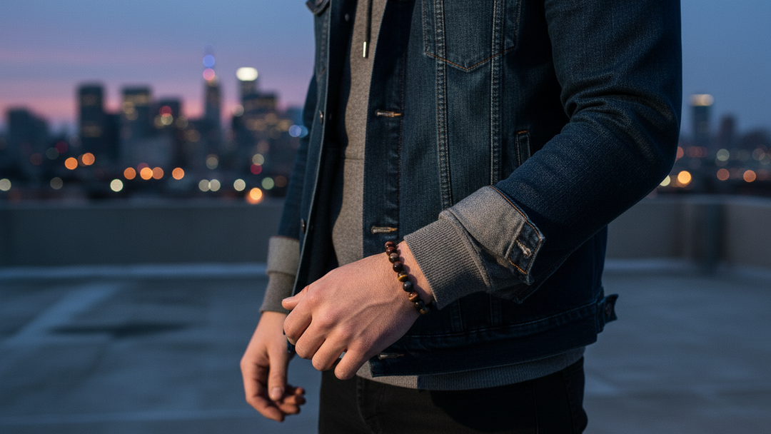 Men's Rainbow Tigers Eye Crystal Gemstone Power Bead Stretch Bracelet - Soul Cafe Gift Box & Crystal Meaning Card