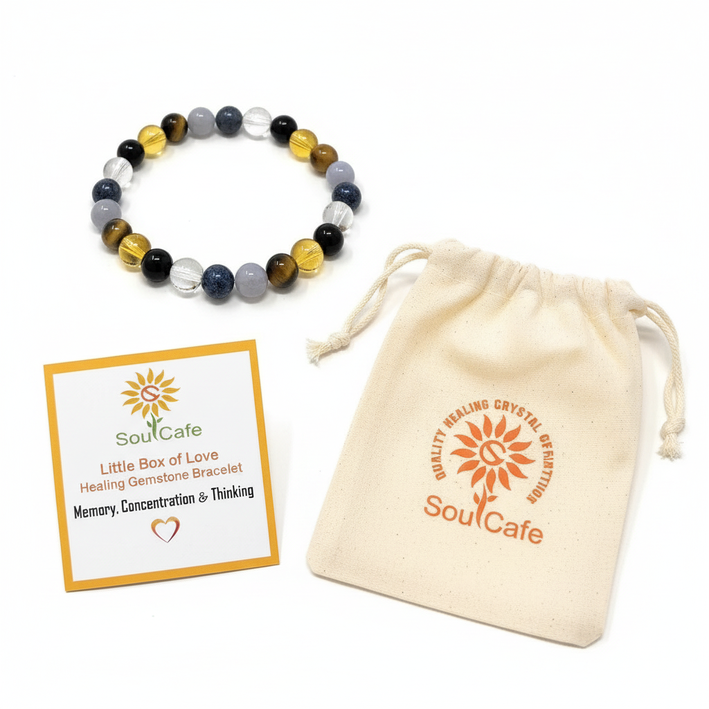 Memory, Concentration & Thinking Crystal Gemstone Stretch Bracelet - Soul Cafe Gift Box and Tag