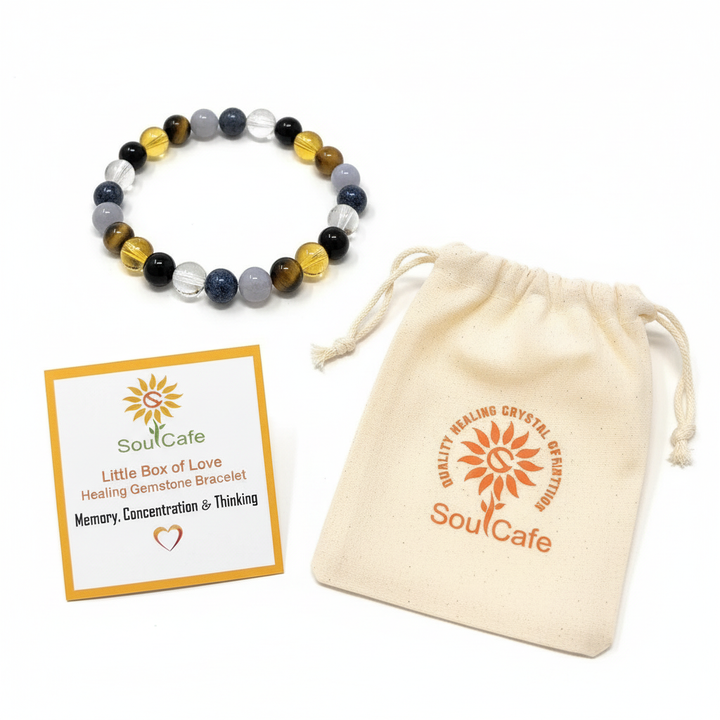 Memory, Concentration & Thinking Crystal Gemstone Stretch Bracelet - Soul Cafe Gift Box and Tag